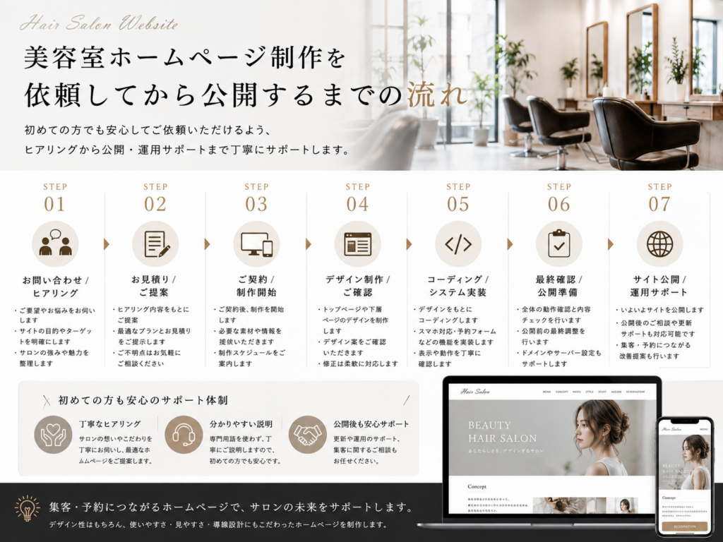 美容室ホームページ制作を依頼してから公開するまでの7つの流れ