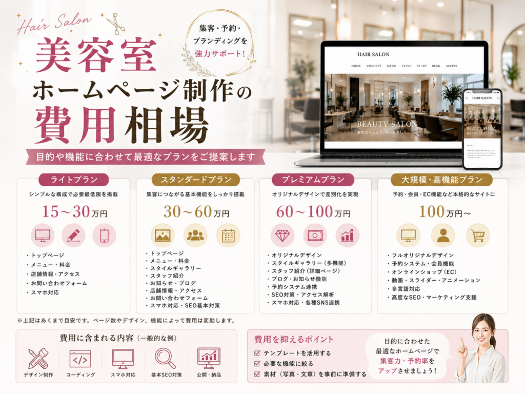 美容室ホームページ制作費用の相場や料金プランを分かりやすく紹介