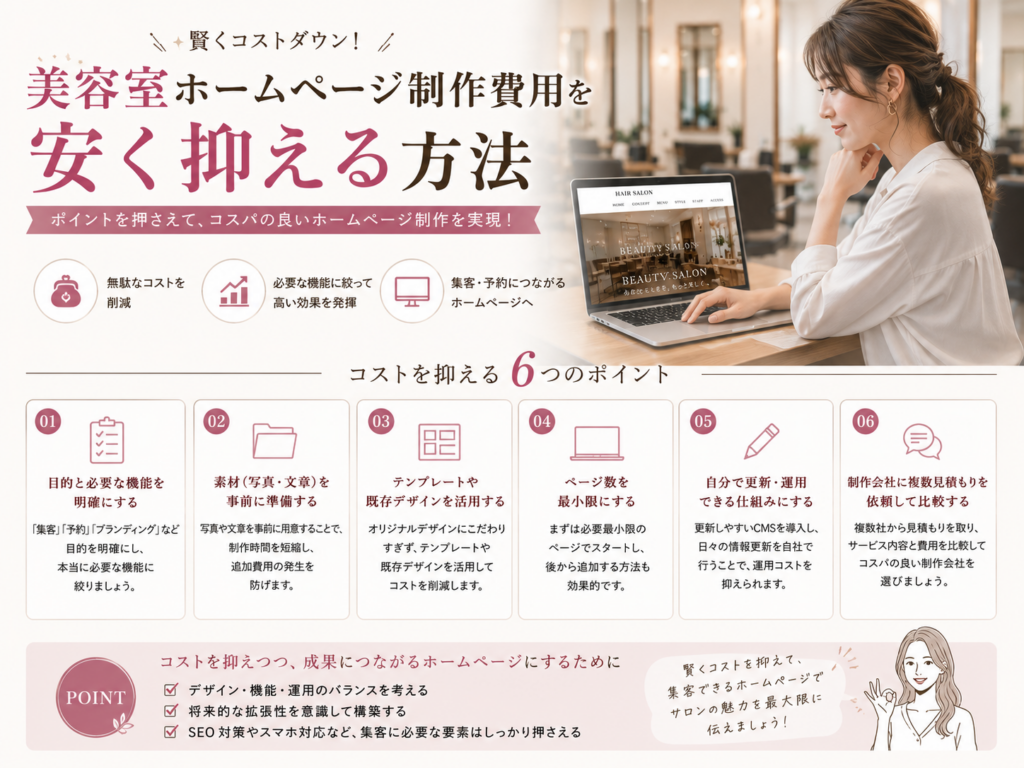 美容室ホームページ制作費用を安く抑える方法を解説｜コストを削減しながら集客できるホームページを制作するポイント