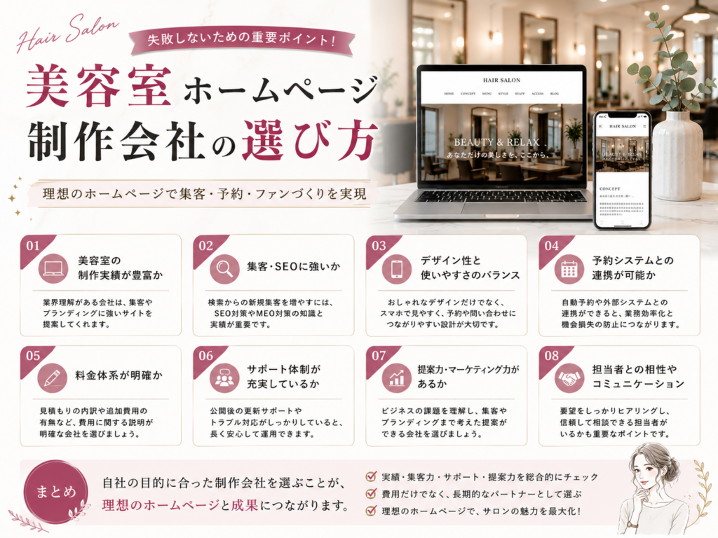 美容室ホームページ制作会社の選び方を解説｜集客できる制作会社を選ぶポイントや比較方法を紹介