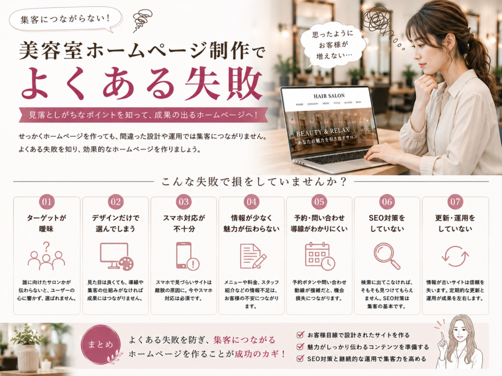 美容室ホームページ制作でよくある失敗を解説｜集客できない原因と改善ポイントを紹介