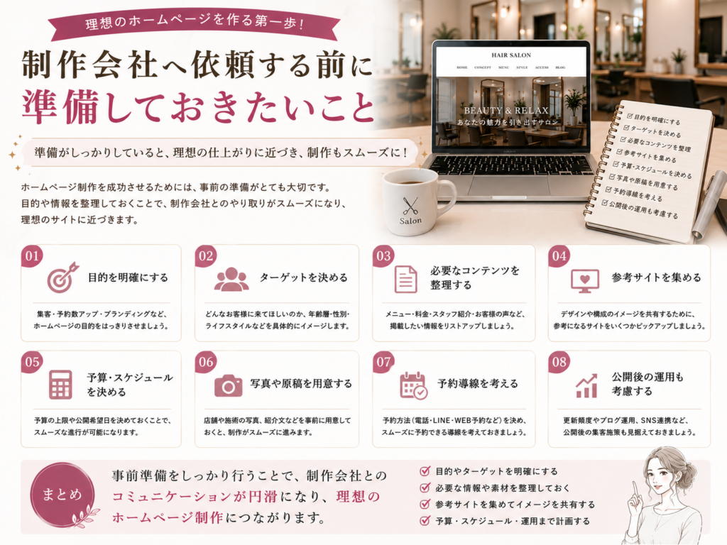 美容室ホームページ制作を依頼する前に準備しておきたいことを解説｜制作会社との打ち合わせをスムーズに進めるポイント