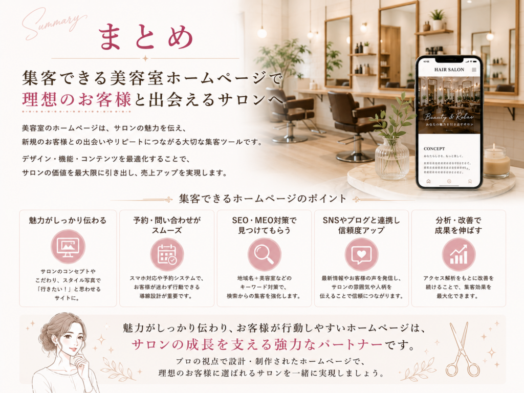 美容室ホームページ制作のまとめ｜集客できるホームページ作りのポイントを解説