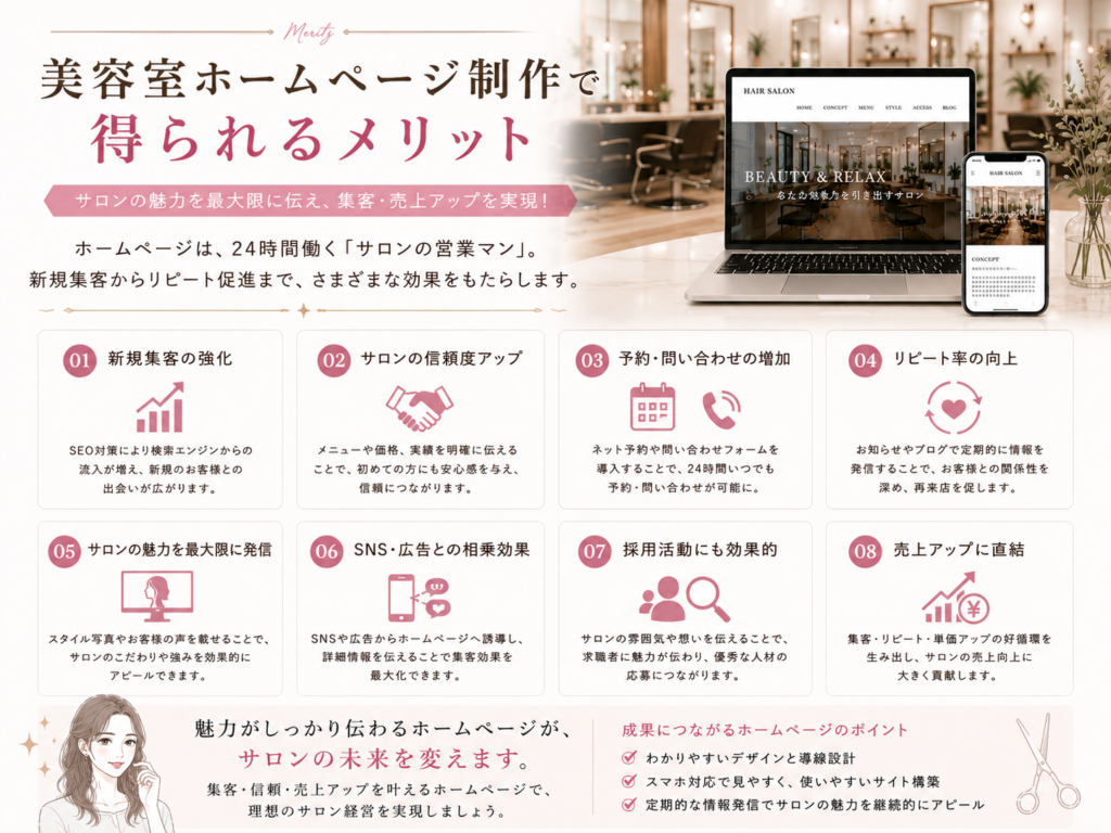 美容室ホームページ制作で得られるメリットを解説｜集客・予約・売上アップにつながるホームページの効果