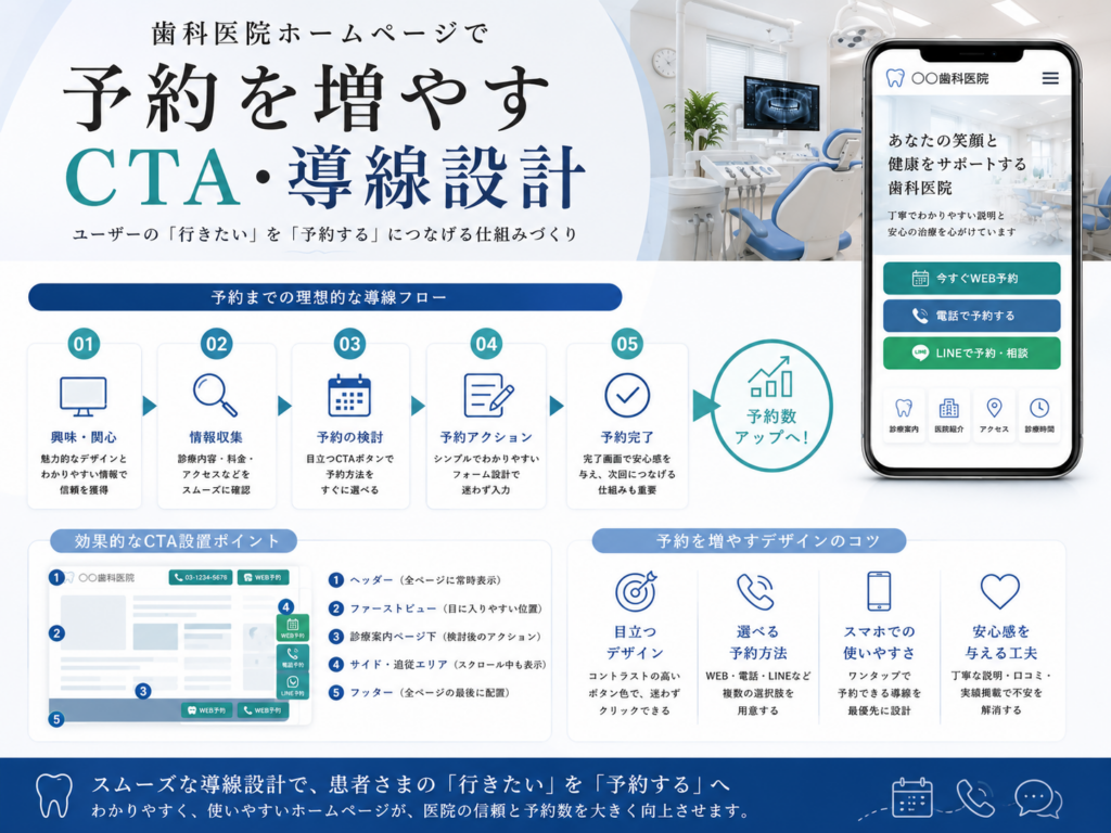 歯科医院ホームページで予約を増やすCTA・導線設計|Web予約や電話への効果的な導線を解説