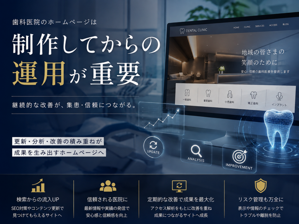 歯科医院ホームページは制作後の運用が重要|SEO・アクセス解析・コンテンツ更新・改善で集患を強化