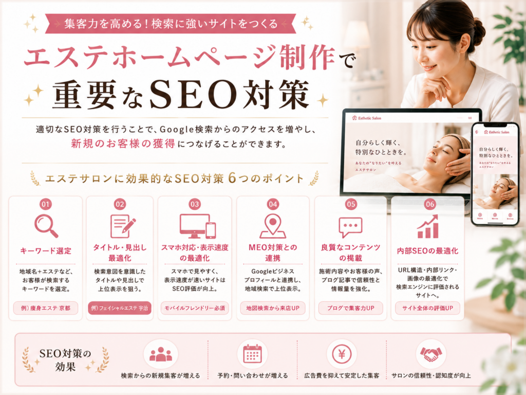 エステホームページ制作で検索上位表示を目指すためのSEO対策を解説