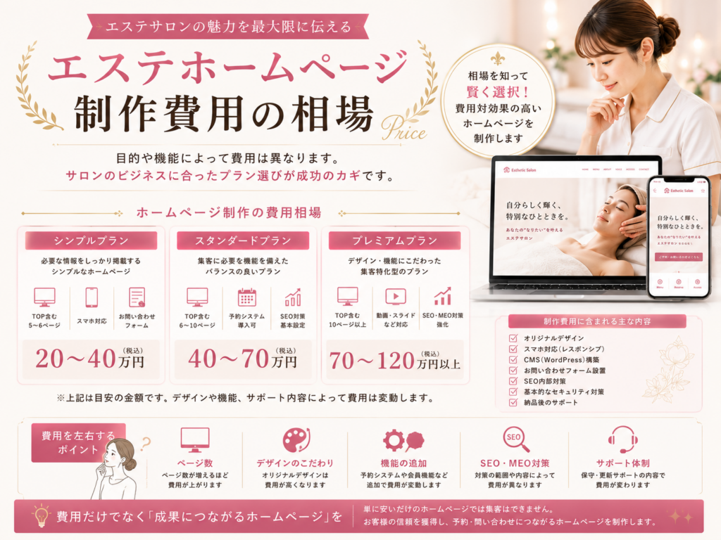 エステホームページ制作の費用相場と料金の目安を解説