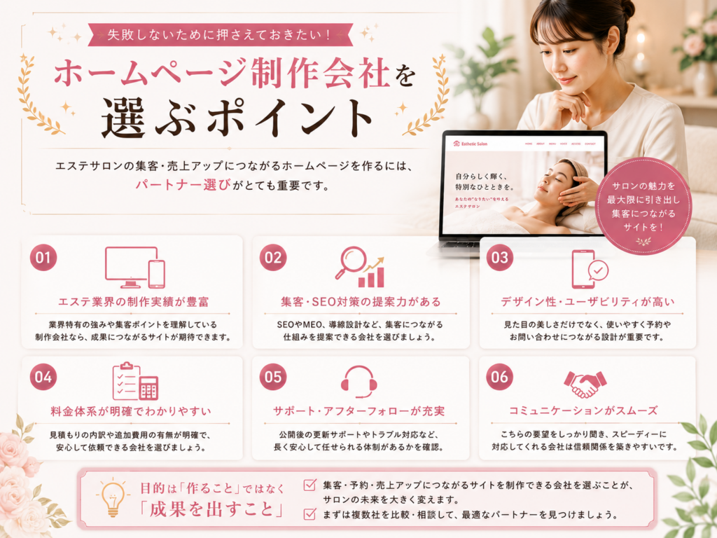 エステホームページ制作で失敗しない制作会社の選び方を解説