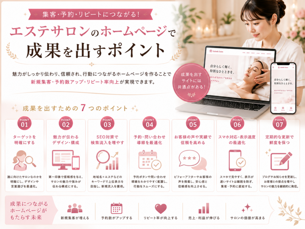 エステホームページ制作で集客と予約を増やすための成果を出すポイントを解説