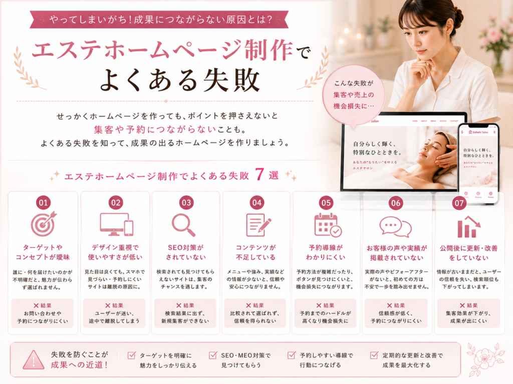 エステホームページ制作でよくある失敗と集客につながる改善ポイントを解説