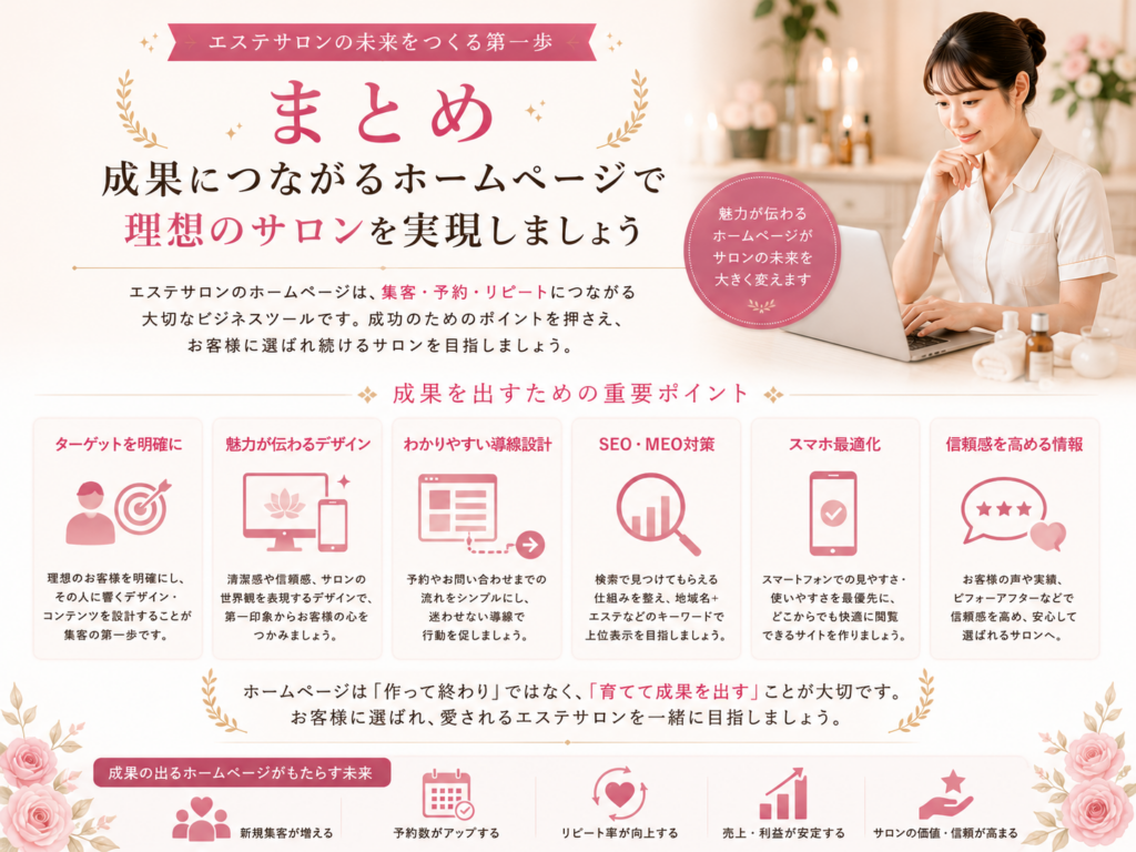 エステホームページ制作のまとめ|集客・SEO対策・成果につながるポイントを解説
