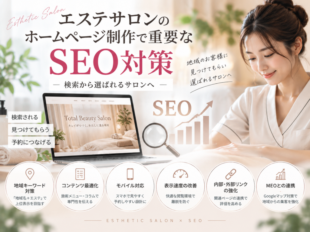 エステサロンのホームページ制作で重要なSEO対策|地域キーワード・コンテンツ最適化・MEO対策
