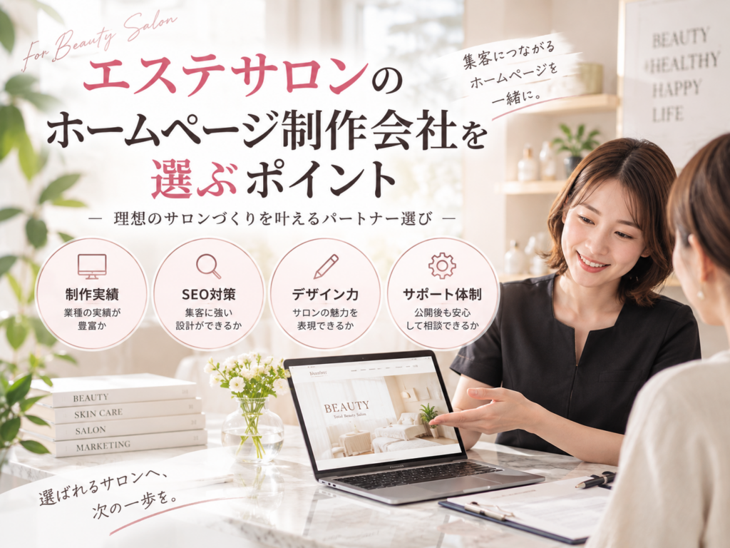 エステサロンのホームページ制作会社を選ぶポイント|制作実績・SEO対策・デザイン・サポート体制を比較