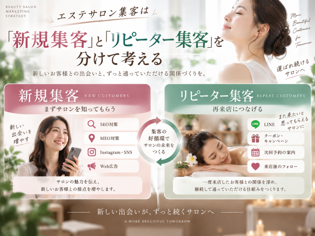 エステサロンの新規集客とリピーター集客の違い｜SEO・MEO・SNS・LINE活用
