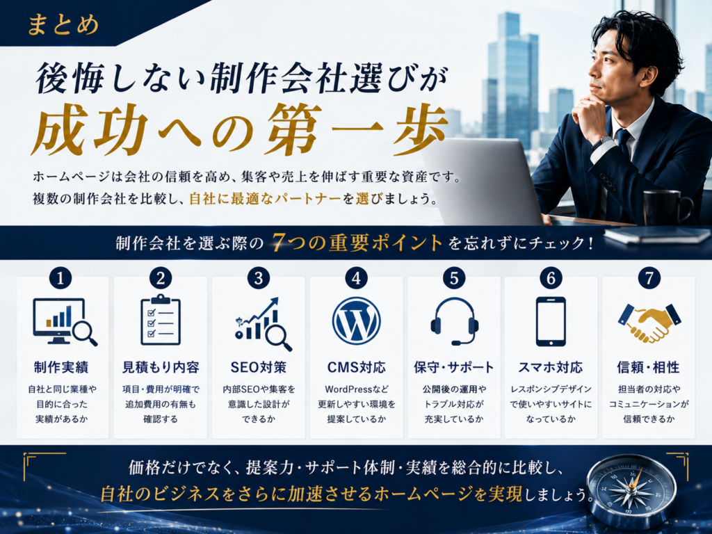 ホームページ制作会社の選び方まとめ｜見積もり・SEO対策・制作実績・WordPress・保守サポートを比較し失敗しない制作会社選びを解説