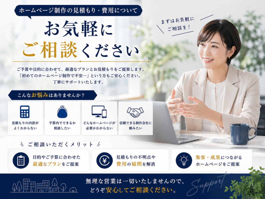 ホームページ制作の見積もり・費用の無料相談|予算や目的に合わせた制作プランをご提案
