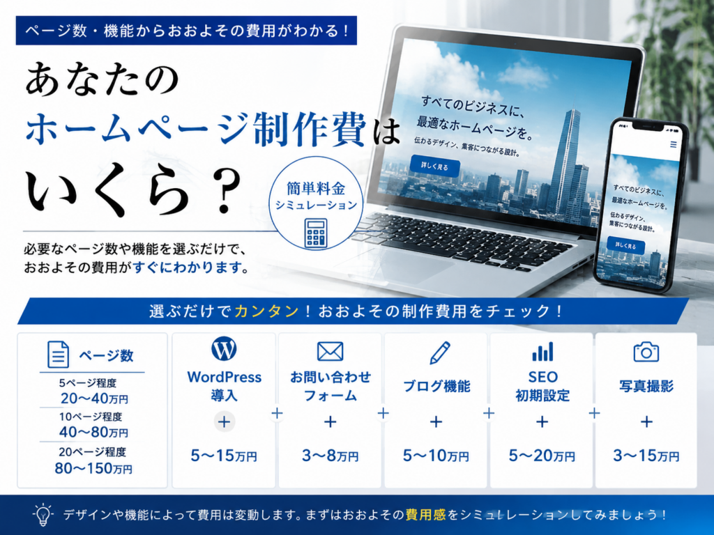 ホームページ制作費の料金シミュレーション｜ページ数・機能別の費用相場をわかりやすく解説