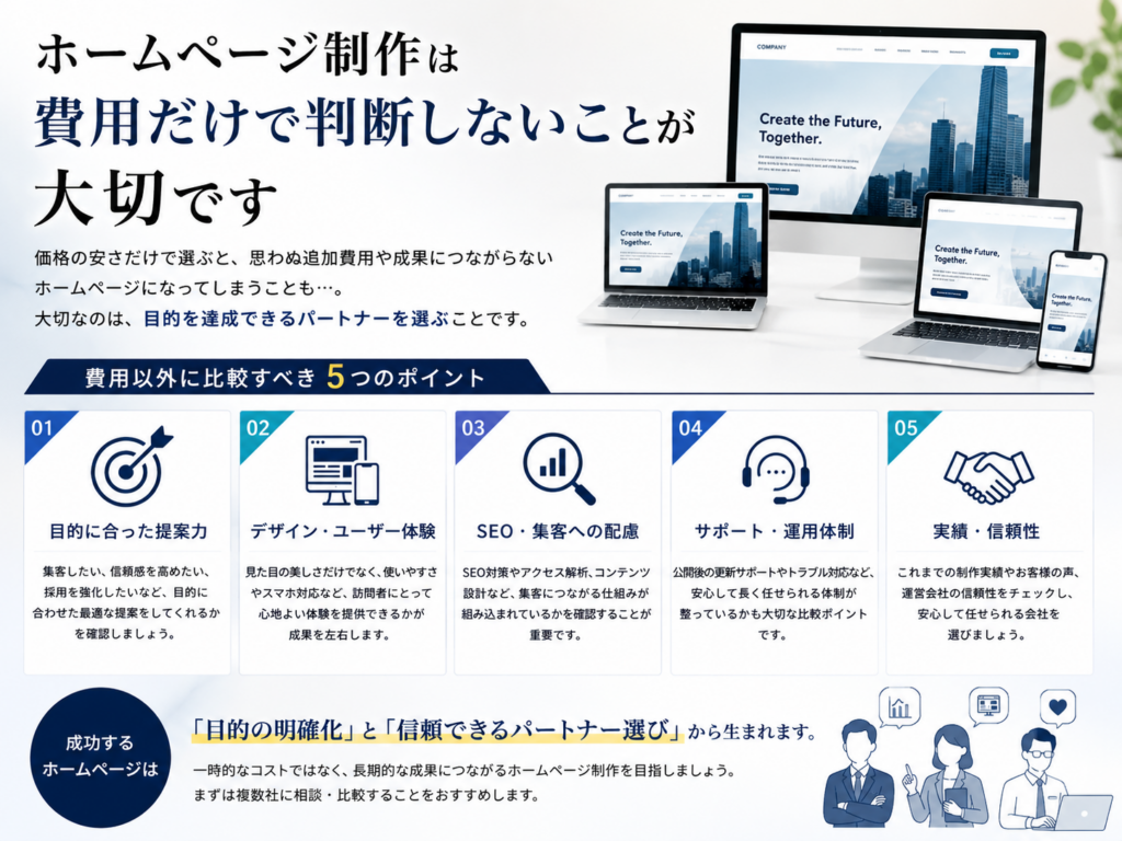ホームページ制作は費用だけで判断しないことが大切｜価格だけで選ばず成果につながる制作会社の選び方を解説