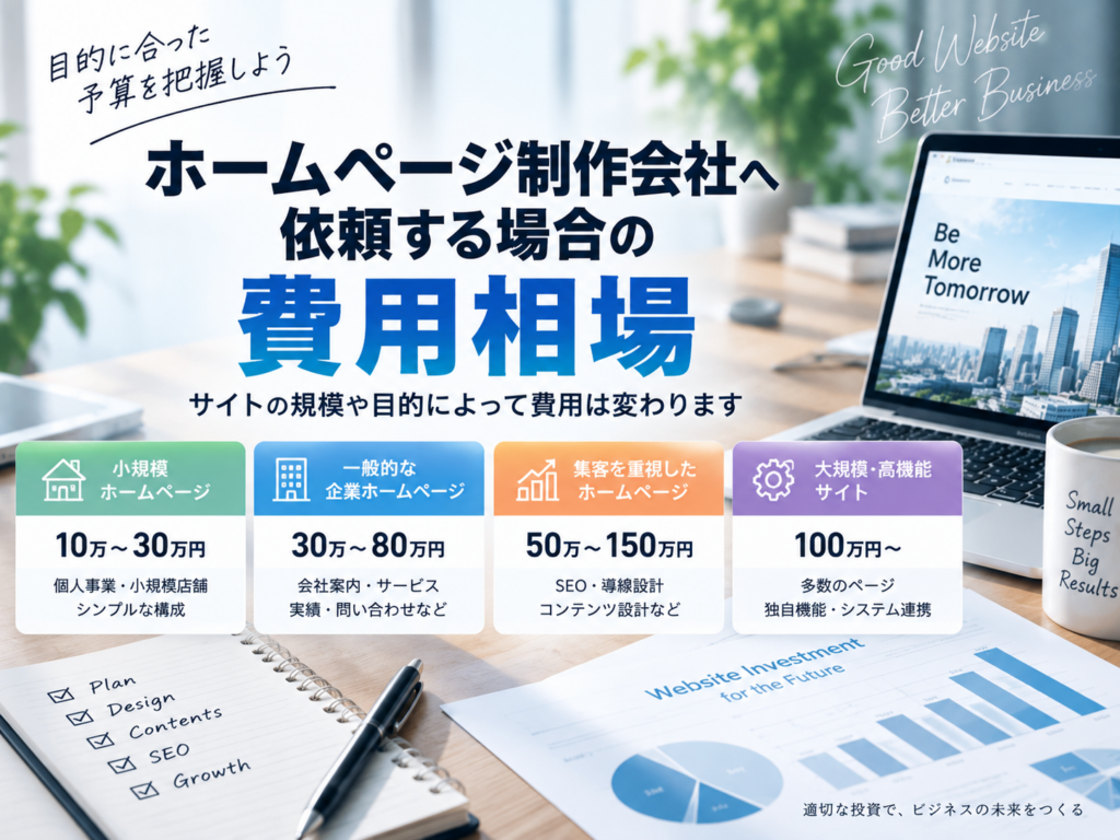 ホームページ制作会社へ依頼する場合の費用相場|サイト規模・目的別の制作料金目安