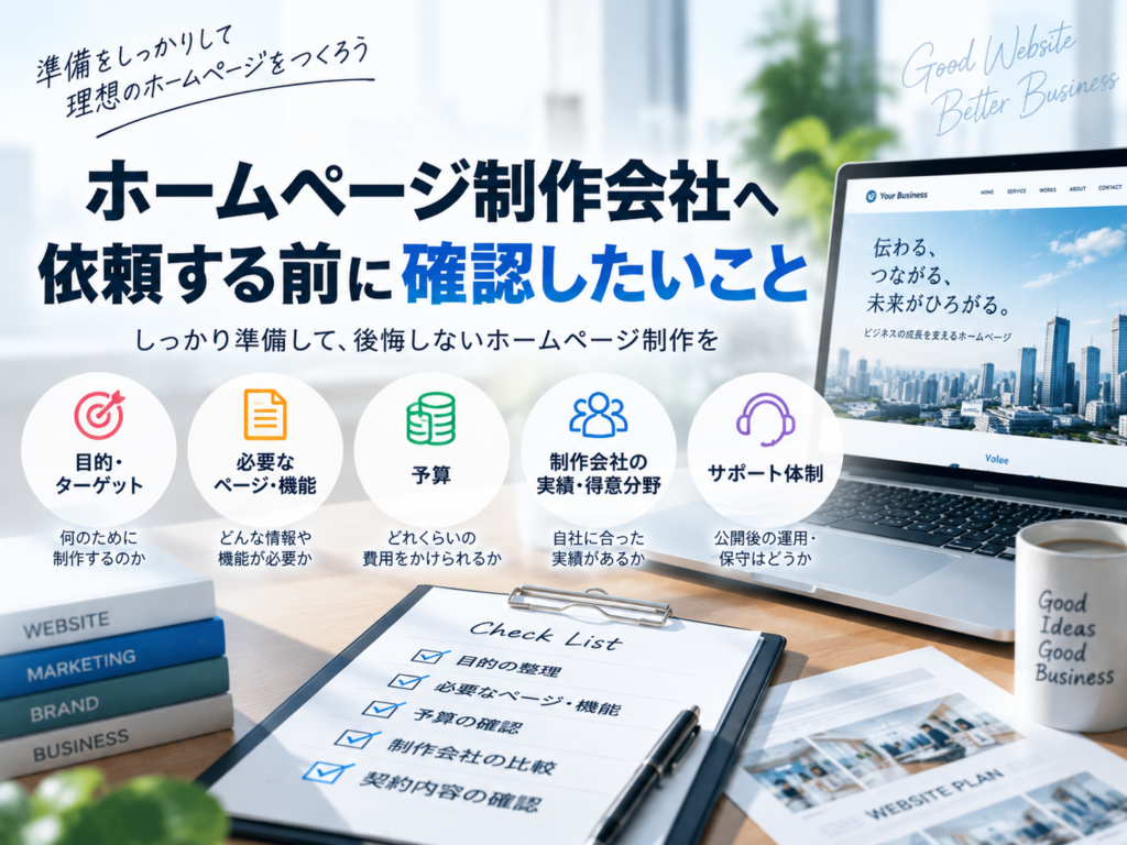 ホームページ制作会社へ依頼する前に確認したいこと|目的・予算・必要な機能・サポート体制