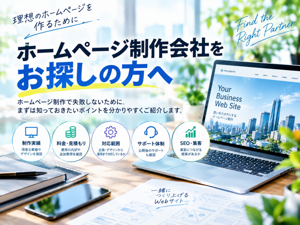 ホームページ制作会社をお探しの方へ|制作実績・料金・対応範囲・サポートを比較