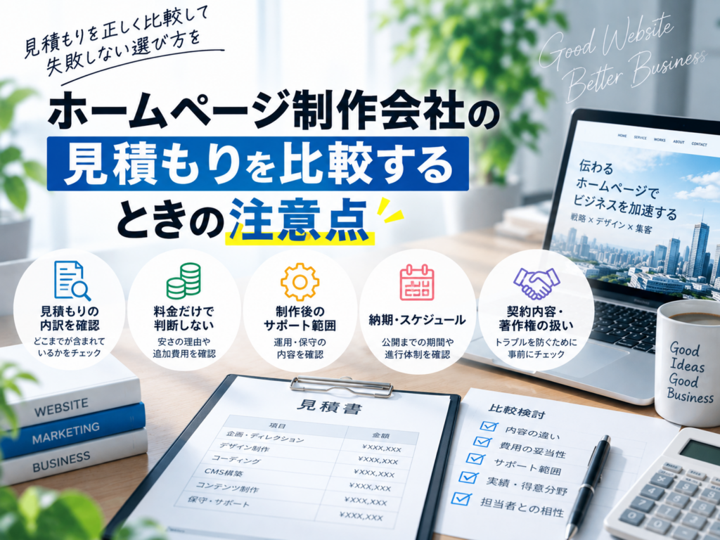 ホームページ制作会社の見積もりを比較するときの注意点|料金内訳・サポート・納期・契約内容を確認