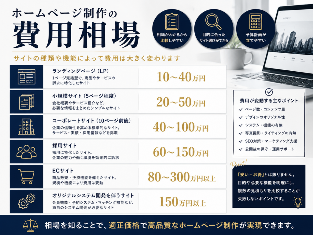 ホームページ制作の費用相場をサイト種類別に比較し、見積もりの目安をわかりやすく解説