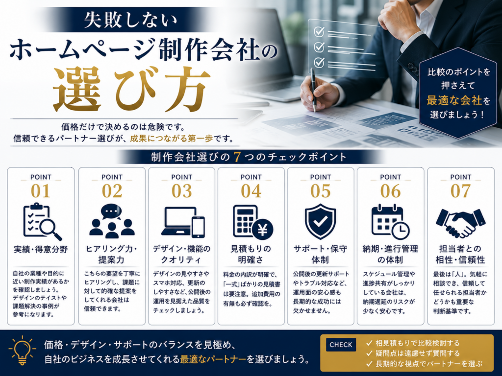 失敗しないホームページ制作会社の選び方や見積もり比較で確認したいポイントを解説