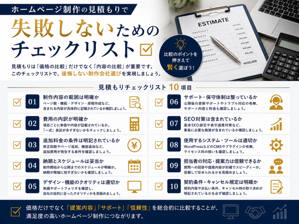 ホームページ制作の見積もりで失敗しないためのチェックリストと見積書で確認すべきポイントを解説