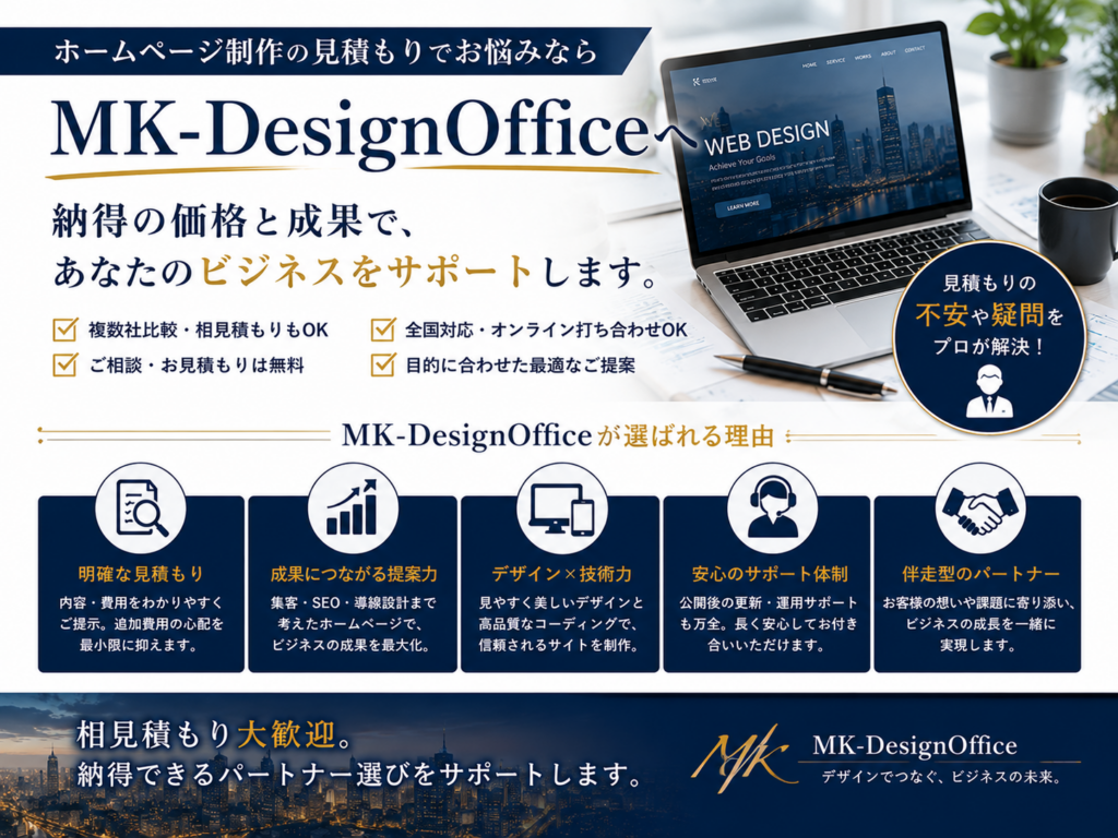 ホームページ制作の見積もり相談ならMK-DesignOffice|費用や見積もり比較の相談に対応