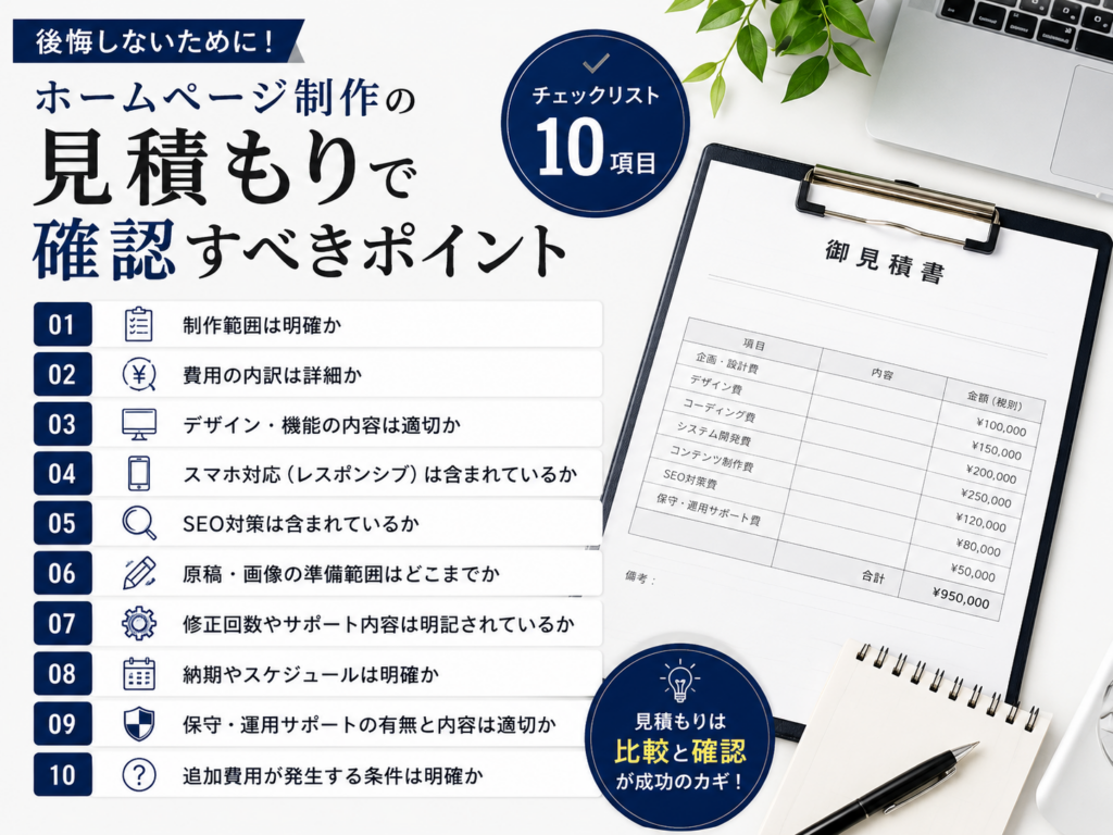 ホームページ制作の見積もりで確認すべきポイントと見積書のチェック項目を解説