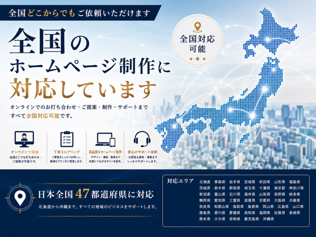 全国対応のホームページ制作サービスとオンライン打ち合わせに対応した制作会社