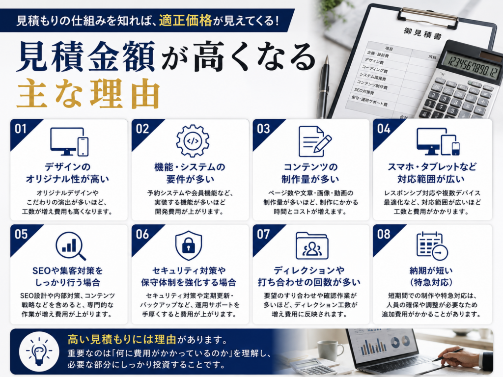 ホームページ制作の見積金額が高くなる主な理由と費用の内訳をまとめ
