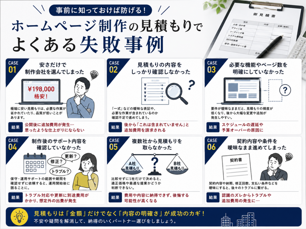 ホームページ制作の見積もりで失敗しないための事例と確認ポイントを解説