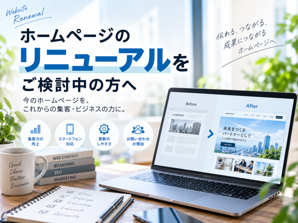 ホームページのリニューアルを検討中の企業・店舗向けWebサイト改善イメージ