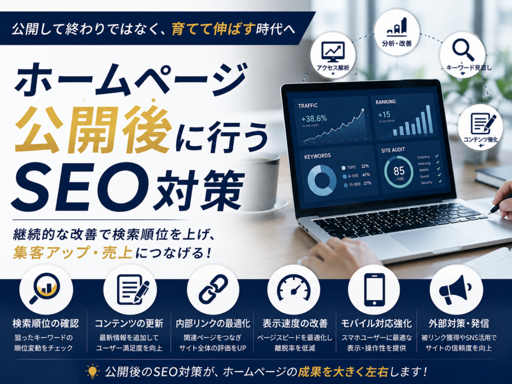 ホームページ公開後に行うSEO対策や継続的な改善で集客力を高める方法を紹介