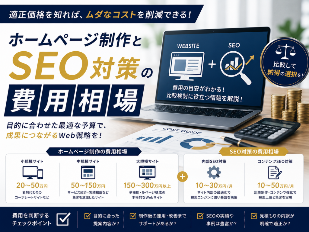 ホームページ制作とSEO対策の費用相場や料金の目安と比較ポイントを紹介