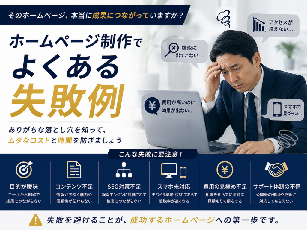 ホームページ制作でよくある失敗例やSEO対策・サイト設計で注意すべきポイントを紹介