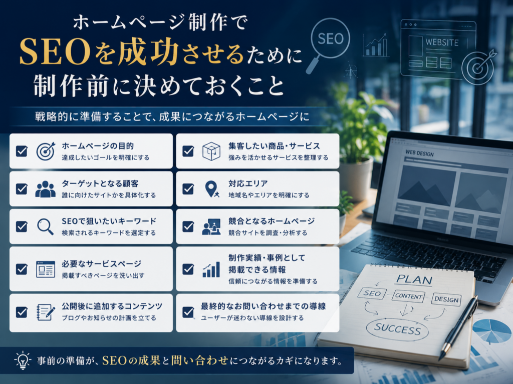 ホームページ制作でSEOを成功させるために制作前に決めておくこと