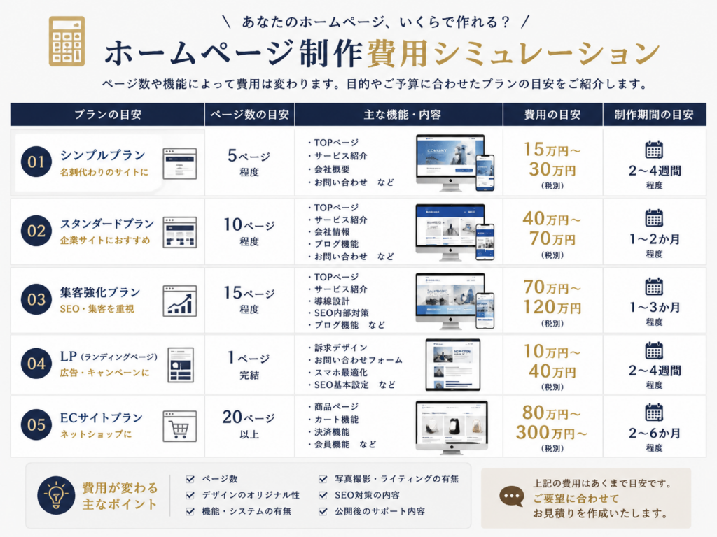 京都のホームページ制作費用シミュレーション｜ページ数・機能・SEO対策別の費用目安を分かりやすく解説