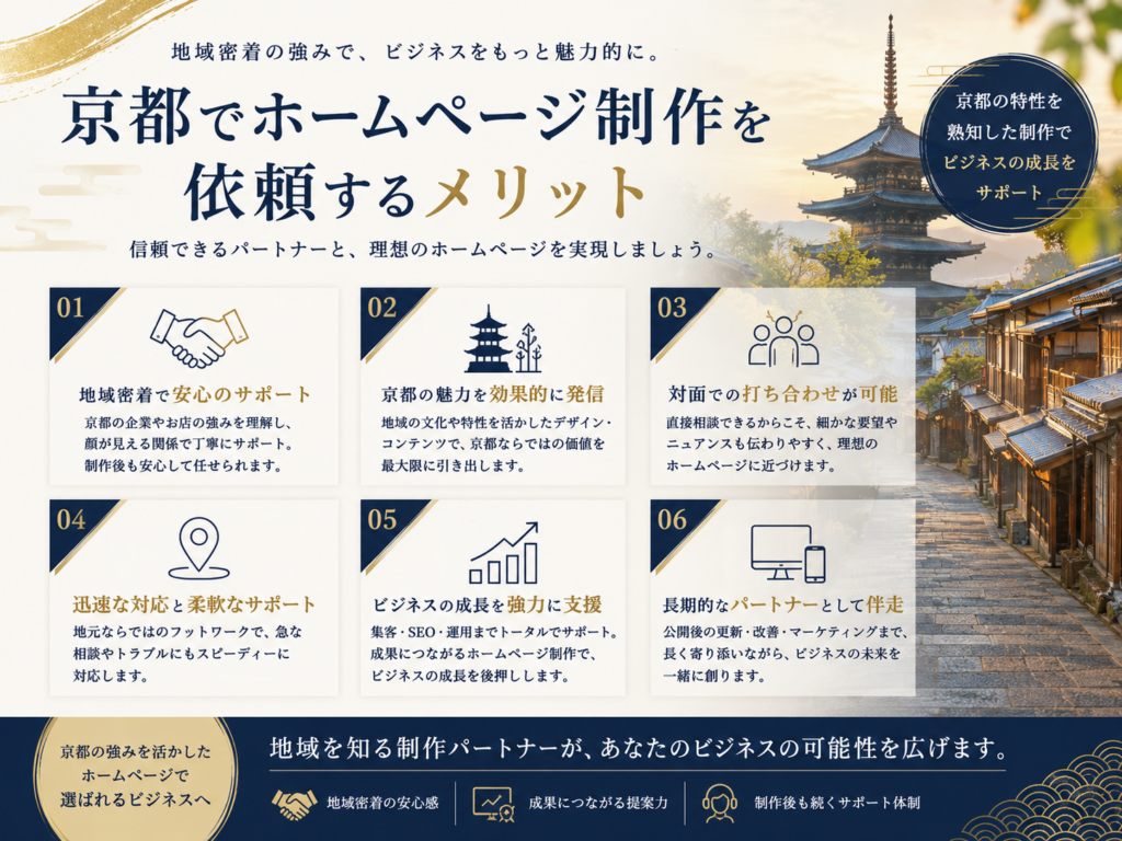 京都でホームページ制作を依頼するメリット｜地域密着の提案力・SEO対策・公開後のサポートを分かりやすく解説