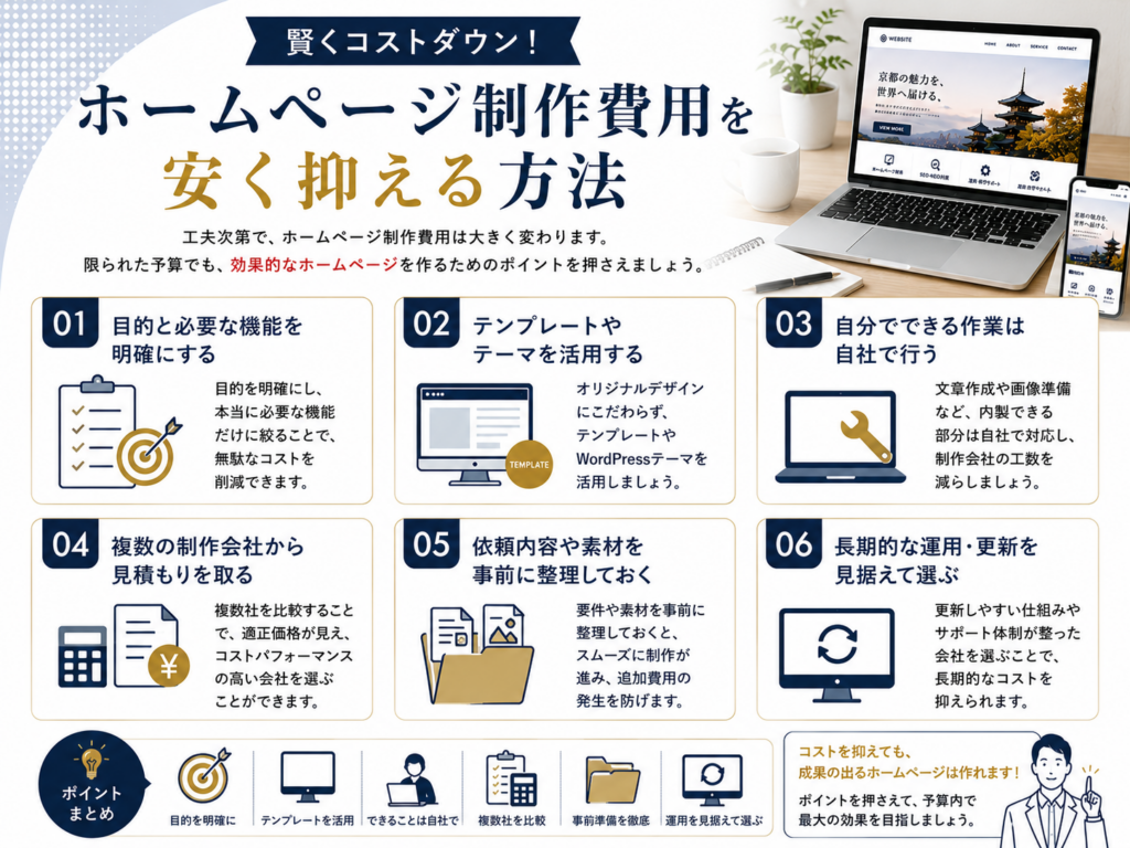 京都のホームページ制作費用を安く抑えるポイントを解説