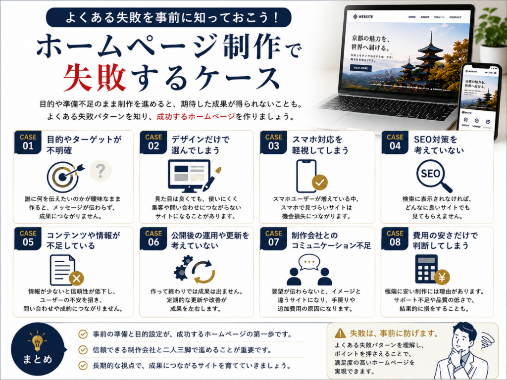 京都のホームページ制作でよくある失敗例と対策を解説