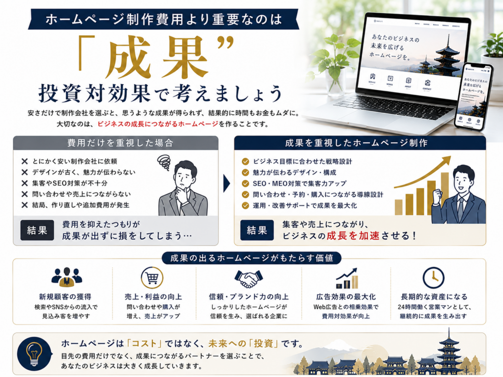 京都のホームページ制作で費用より成果を重視すべき理由を解説