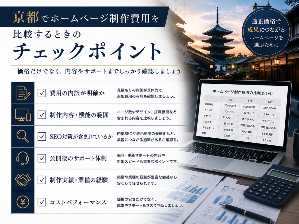 京都でホームページ制作費用を比較するときのチェックポイントを解説
