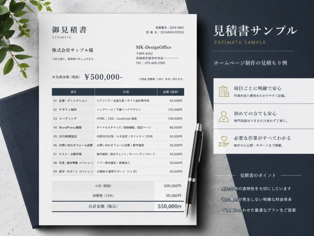 ホームページ制作の見積書サンプル｜制作費用の内訳や料金項目が分かる見積書の例