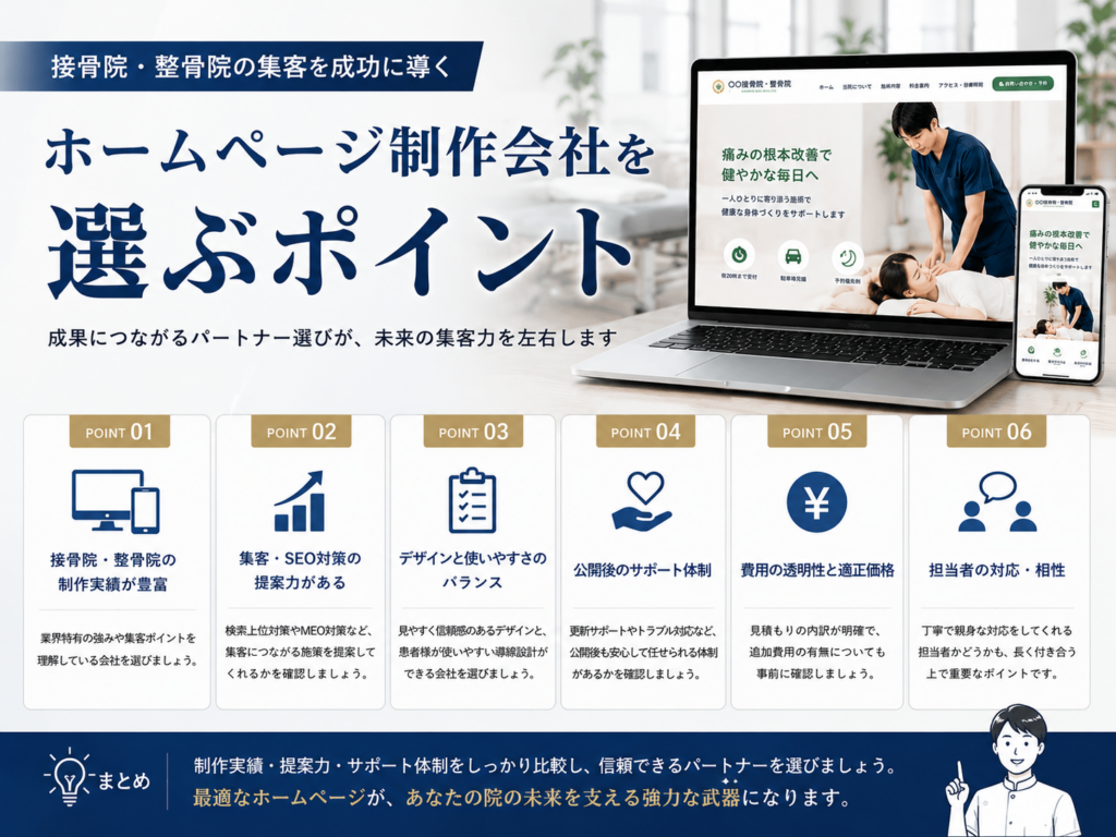 接骨院・整骨院ホームページ制作会社を選ぶポイントと比較基準