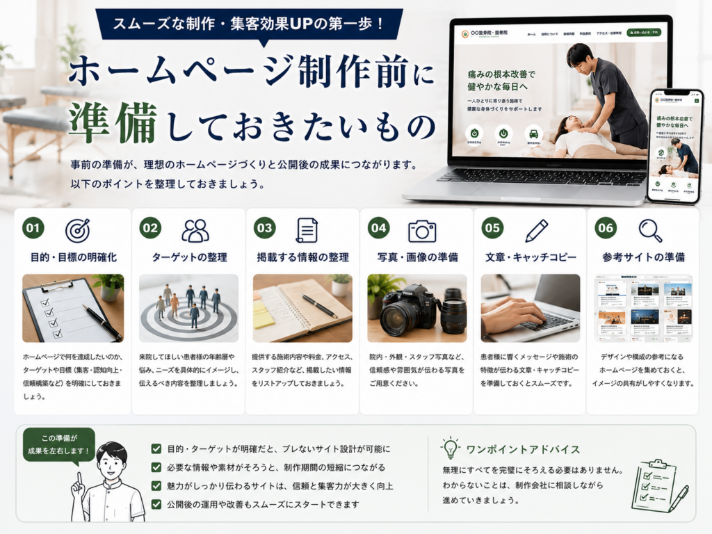 接骨院・整骨院のホームページ制作前に準備しておきたい情報と素材