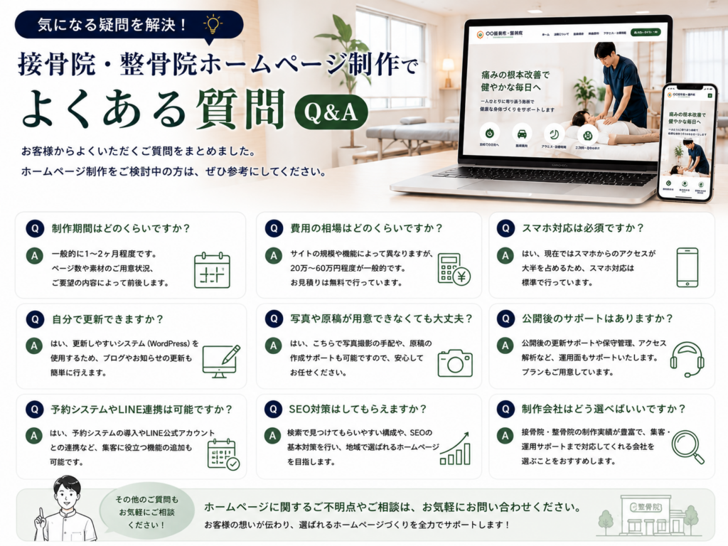 接骨院・整骨院ホームページ制作でよくある質問と費用・期間・SEO対策